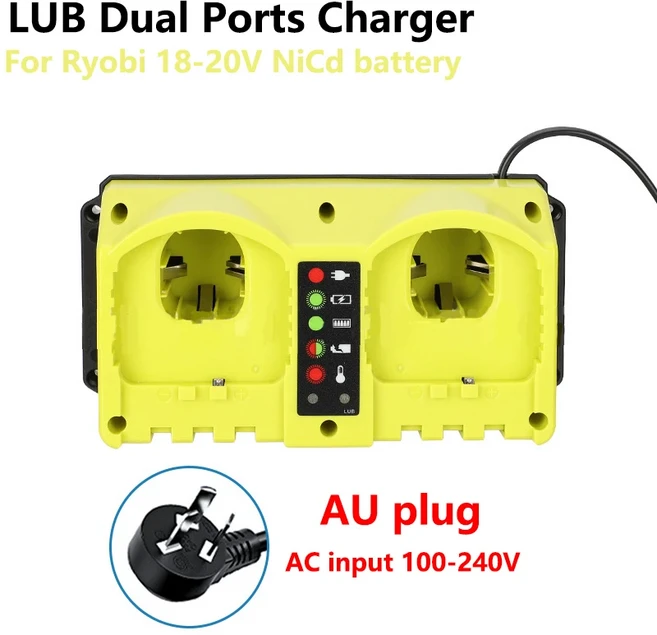 Ryobi 18V-20V P120 니켈 배터리 용 휴대용 듀얼 포트 고속 충전기 LED 표시기 EU/US/UK/AU 플러그, 01 빠른  Mainland, 02 AU Plug