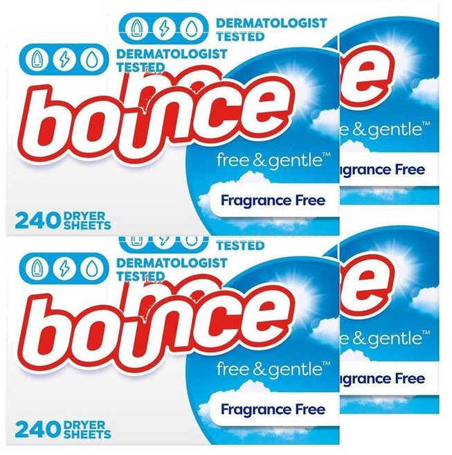 Bounce 바운스 섬유유연 건조기시트 프리앤젠틀 화이트 무향 240매, 4개