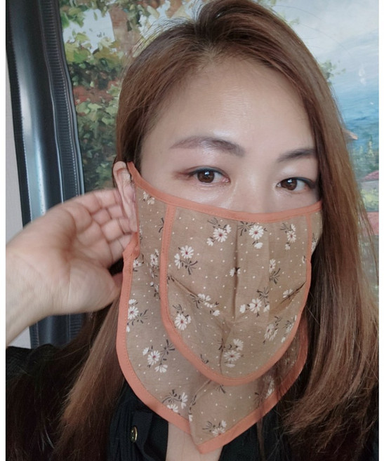 자외선 차단 얼굴에서 목까지 천연 제주감물 염색 마스크 002 (제주도 현지 제작)