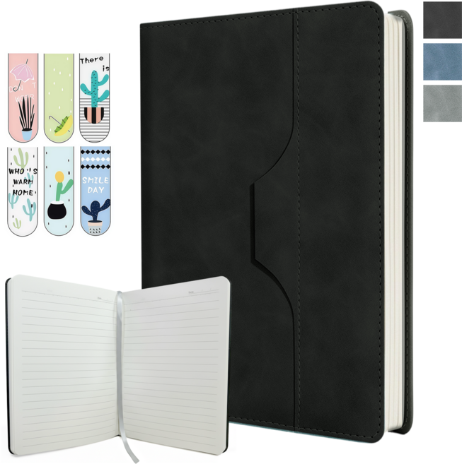 Norvee A5 가죽 데일리 노트북 240페이지 두꺼운 내지 업무용 스케줄북, 1개, 블랙