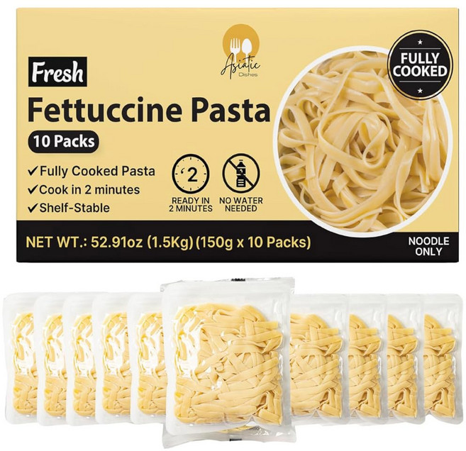 Asiatic Dishes Fresh Italian Fettuccine 파스타 누들 완전히 조리된 튀기지 않은 쫄깃한 국수 단백질 9g 빠르고 쉬움 2분 안에 준비 1, Asiatic Dishes Fresh Italian F, 1.5kg