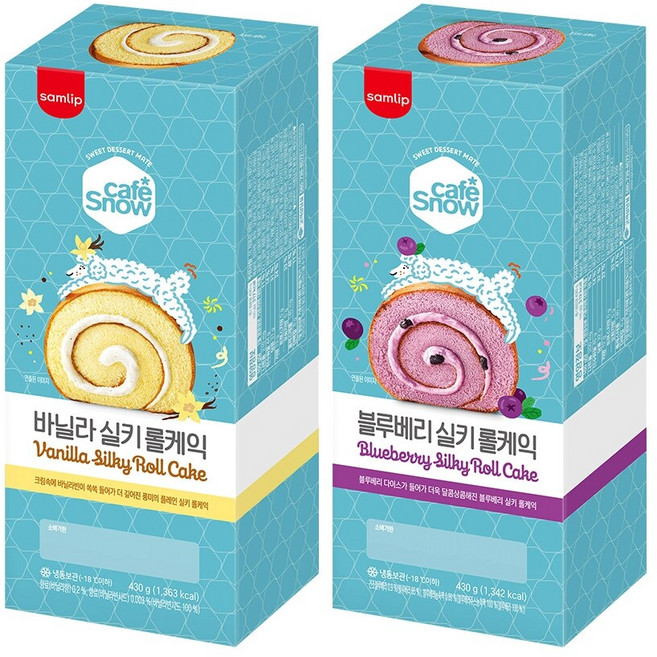 냉동 프리미엄 실키롤케익 2개 택 (바닐라/블루베리), 냉동 프리미엄 실키롤케익 2종 각1개, 1세트, 430g