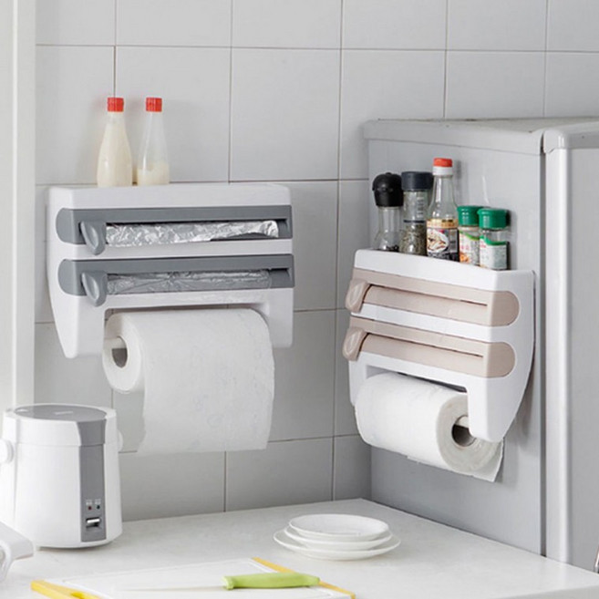 오즈리빙 다기능 랩핑기 호일 랩 컷팅기 키친타올 주방 다용도 수납 걸이 거치대 홀더, 다기능랩핑기 그레이, 1개