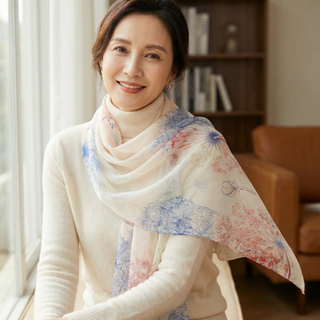 여성 패턴 스카프 봄 여름 간절기 폴리 실크 조젯