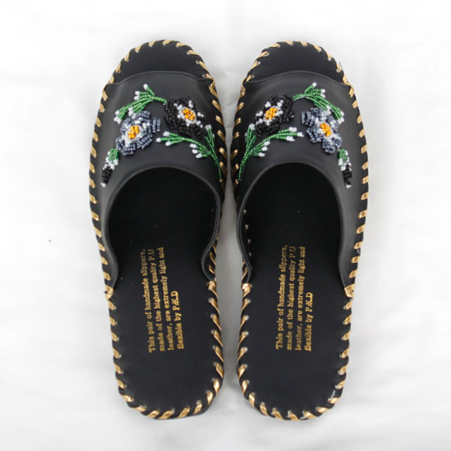 거실화 구슬봉합 여성 가죽실내슬리퍼 8color, 2.블랙, 1개