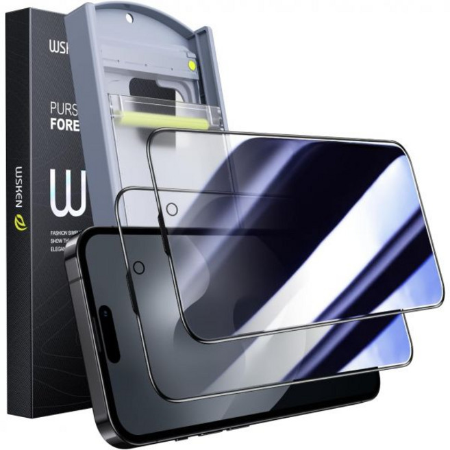 픽픽 WSKEN 아이폰15 프로맥스용 24° 프라이버시 스크린 프로텍터6.7인치 Zero Bubble자동먼지제거 스파이방지 강화유리 반사방지다이아몬드 하드HD 안티핍필름, 2 Pack Privacy (with install b, iPhone 15 Pro, 1개