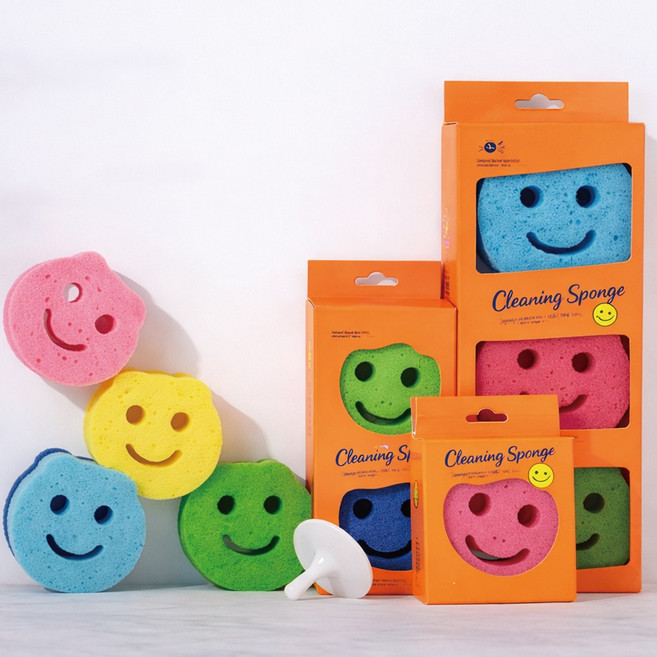 양면 스마일스크럽 수세미 흡착홀더 포함, 랜덤발송, 1개, 4개입