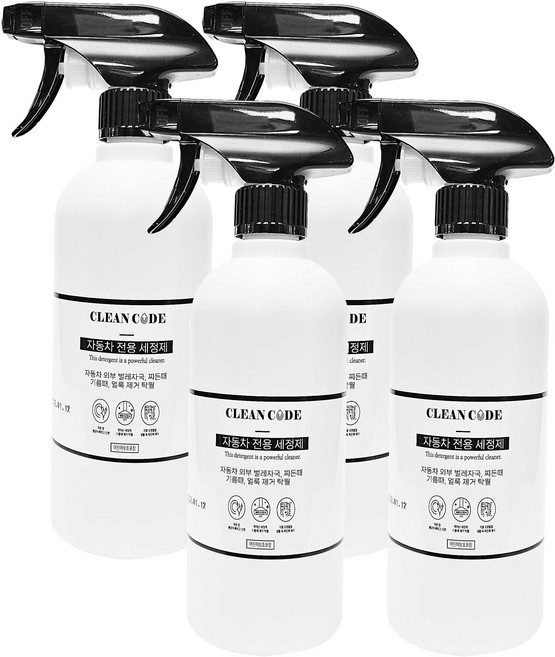 클린코드 자동차 버그크리너 찌든때 페인트자국 휠세정 송진 새똥 타르 등 다목적 외부 세정, 4개, 500ml
