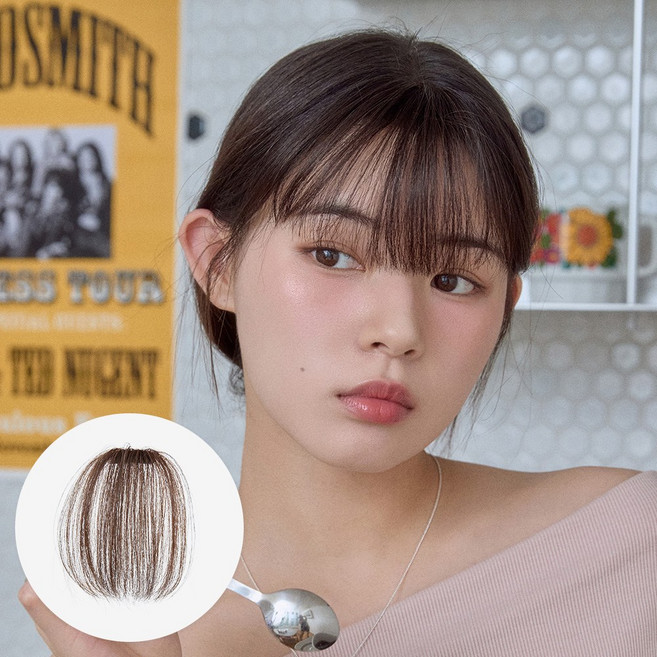 핑크에이지 수시뱅 인모 앞머리 가발 헤어피스 부분 붙임머리 거지존, 1개, 시스루뱅 /BC2 내추럴블랙