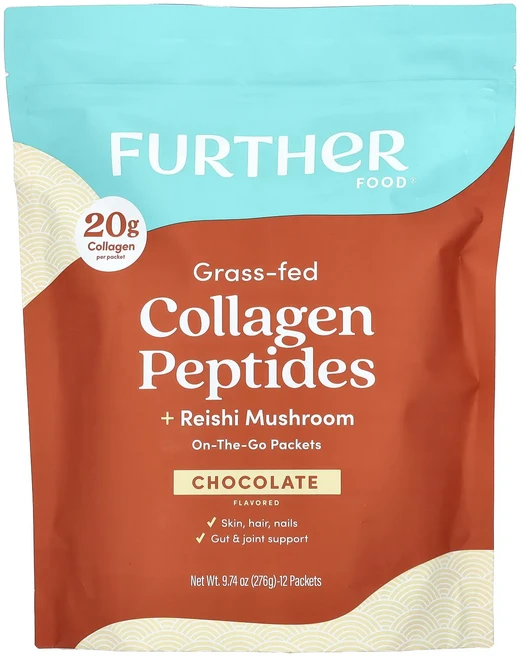 너무좋습니다 Further Food 목초 사육 콜라겐 펩타이드 + 영지버섯 초콜릿 12팩 개당 23g(0.81oz) 어깨를언제나 활짝펴세요, FurtherFood목초사육콜라겐펩타이드영지버섯초콜릿1, 23g - 쿠팡