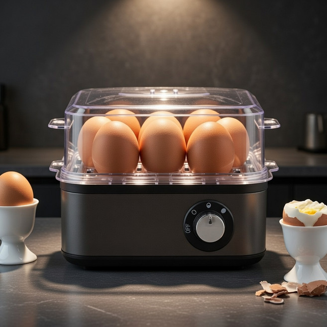 [독일 브랜드] 8구 에그쿠커 수란 완숙 반숙 다용도 계란찜기 자동전원차단 계량컵 증정 자취 필수템, 8구 계란찜기