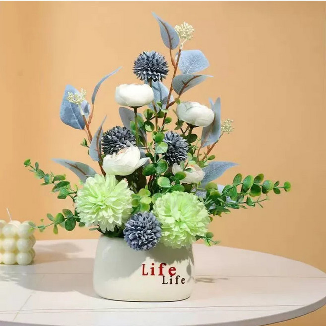 젠도바 인테리어 화분 꽃병 화병 세트 조화, 1개, 민트