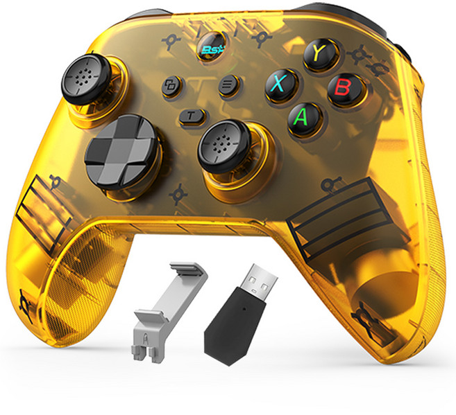 PC 게임 컨트롤러 무선 컨트롤러 PC/스팀/스팀덱/안드로이드/iOS 모바일 게임 지원 (홀 효과 & 진동), 1개, 노란색