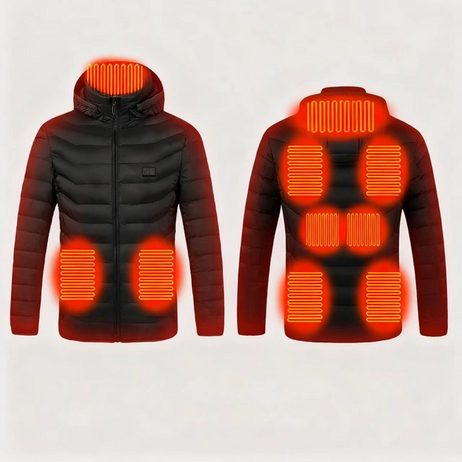 [CYLIFE] 겨울 USB 온열패딩 원적외선 탄소섬유 발열코트 온도조절 발열패딩 초경량 슬림형온열자켓 낚시 등산 캠핑 후드형 발열코트 온도조절 9역발열