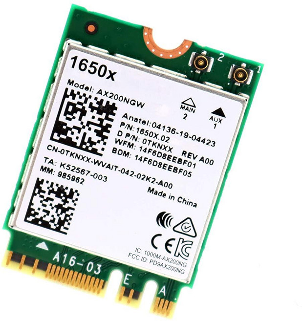 미국출고 평점4.5+ 247233 Deal4GO AX200NGW 1650X 802.11ax 2.4Gbps Wi-Fi 6 M.2 NGFF 무선 어댑터 블루투스 5.1 포함 델, 미국출고 평점4.5+ 158511 Deal4GO AX2
