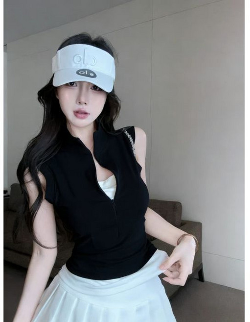 無袖高爾夫網球衫 附胸墊 修身領背心上衣