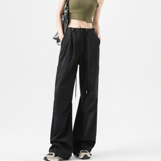 바이일이오 봄 가을 여성 파라슈트 밴딩 투웨이 카고 와이드 밴딩 팬츠
