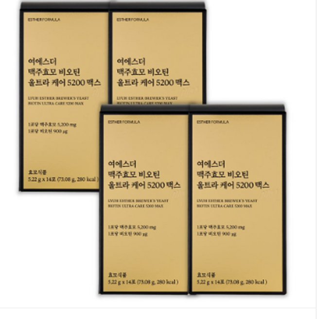 정품 최신 여에스더 맥주효모 비오틴 울트라 케어 56g + (생유산균 1포) 모발 피부 건강 맥주효모환, 4박스, 14회분