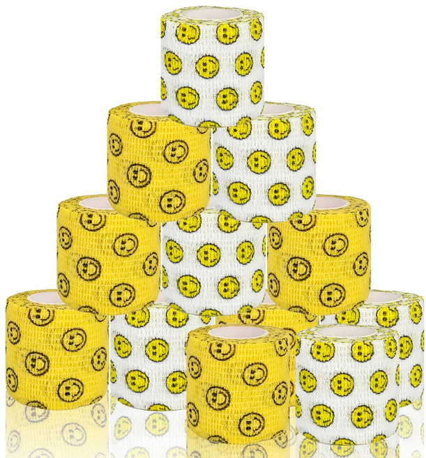 베리어스 강아지 자가접착 붕대신발, 12개, 옐로우 스마일