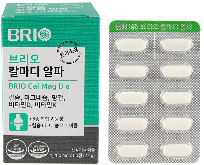 브리오 칼마디 알파 / 해조 어골 구연산 칼슘 마그네슘 비타민D 비타민K 망간 / 성인 청소년 어린이 칼슘제 영양제, 1개, 60정