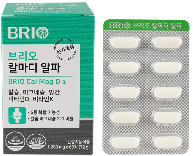 브리오 칼마디 알파 / 해조 어골 구연산 칼슘 마그네슘 비타민D 비타민K 망간 / 성인 청소년 어린이 칼슘제 영양제, 1개, 60정 - 쿠팡