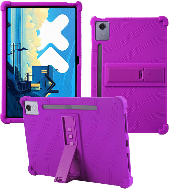 Soft For Lenovo Xiaoxin Pad Pro (2025) 12.7" Case Silicone Shockproof Cover with Kicktand (TB375FC), Purple