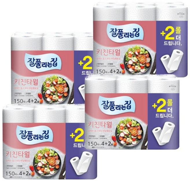 잘풀리는집 키친타올 150매 6롤 x 4팩(24롤), 24개