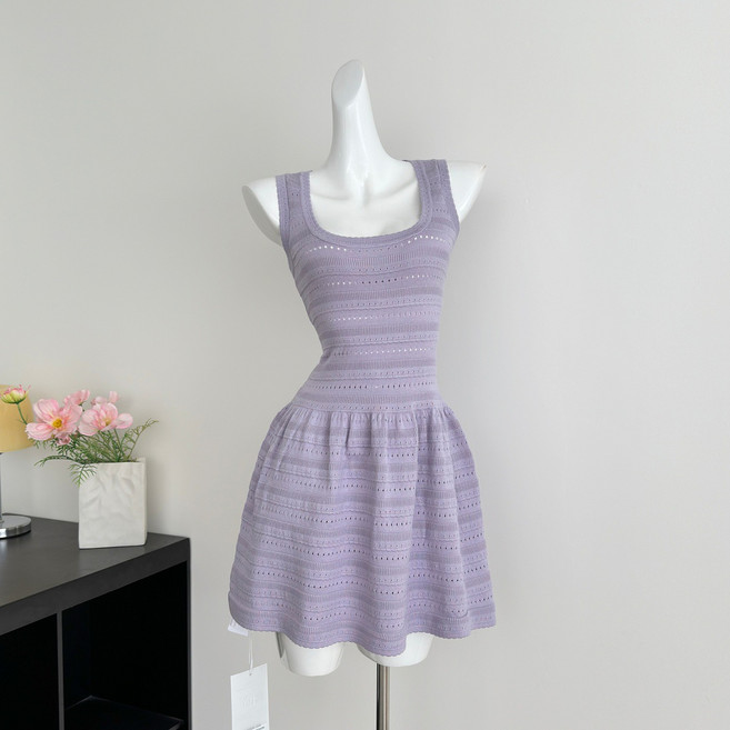 Asure 여자 니트 나시원피스 스퀘어넥 펀칭 미니원피스