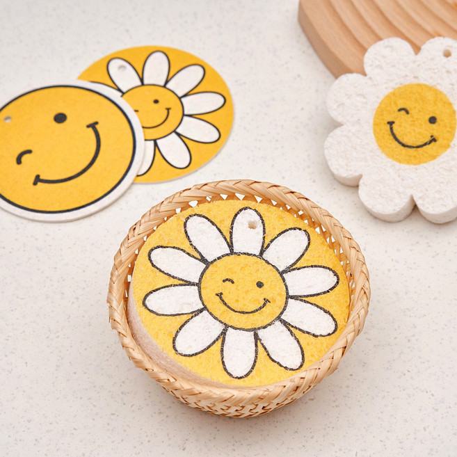 리빙안 주방 스펀지 압축 스마일 데이지 수세미 생분해 셀룰로오스, 데이지1p, 1개, 1개