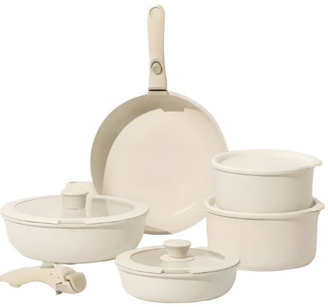 미츠키 인덕션용 손잡이 후라이팬 냄비 세트 탈부착식, 아이보리 색상, 1세트, 5종 냄비