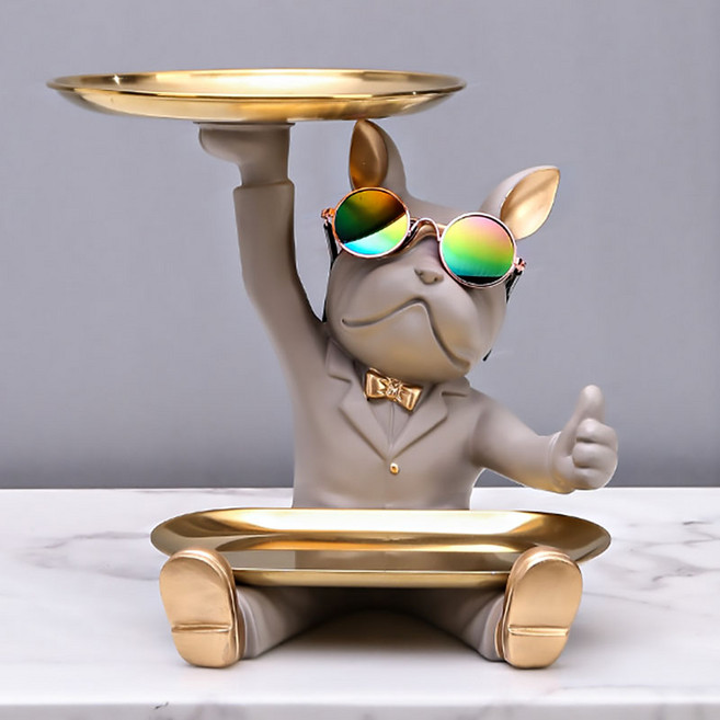 Sunwer 불독 트레이 릴렉스 인테리어 소품 수납 차키 보관함 다용도 악세사리 트레이, 그레이