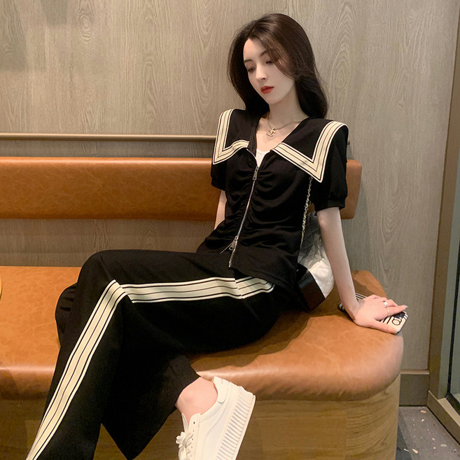 ANYOU 트레이닝복 세트 여성 여름 루즈핏 데일리 반팔 티셔츠 세트