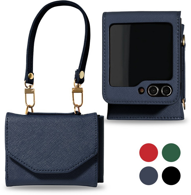 맥스코어 Z플립 천연소가죽 사피아노 카드 지갑 케이스 + 어깨 스트랩 + 손목 스트랩