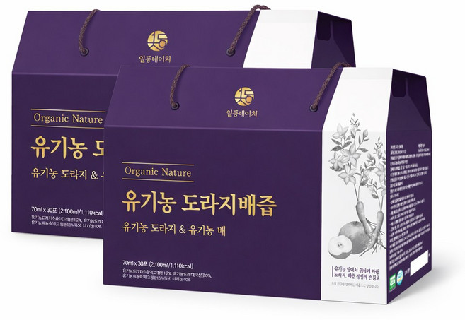 일등네이처 유기농 배도라지즙 국산 도라지배즙 100% 어른 어린이 환절기 도라지즙, 70ml, 60개, 60개