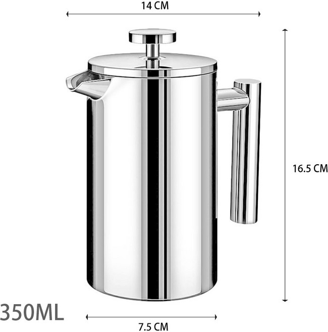 304不鏽鋼雙層法壓壺 手沖咖啡壺沖茶器, 1個, 350ML