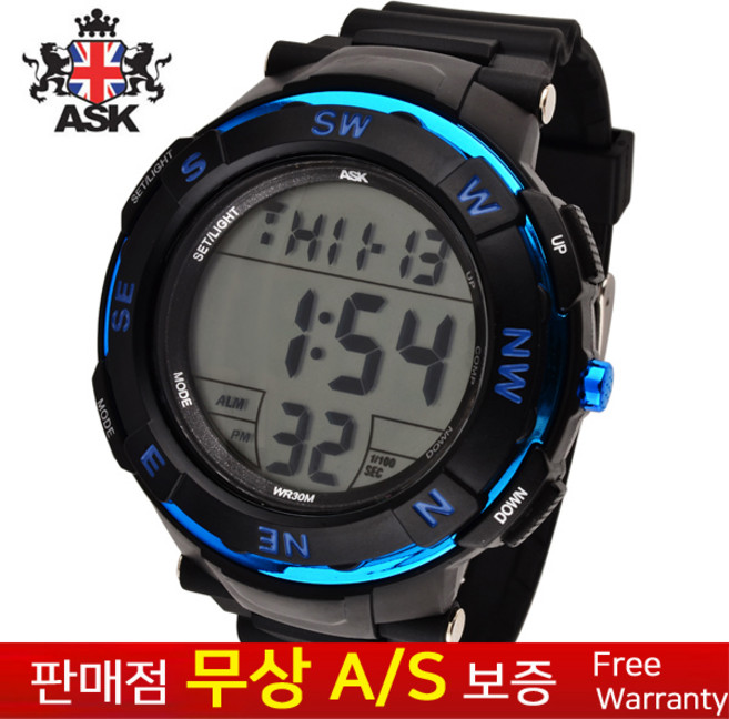 [ASK][에스크][무상AS] 남성남자 군인군대 학생아동용 우레탄밴드 전자시계 스포츠 아웃도어 전자손목시계 SK281B