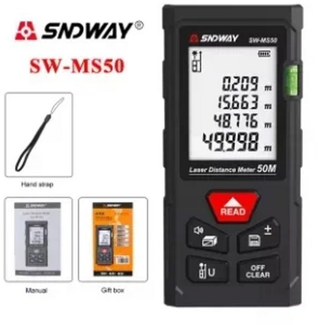 레이저 거리 측정기 디지털 줄자 거리면적볼륨자체 교정 기능이 정밀, SW-MS50 50M, 1개