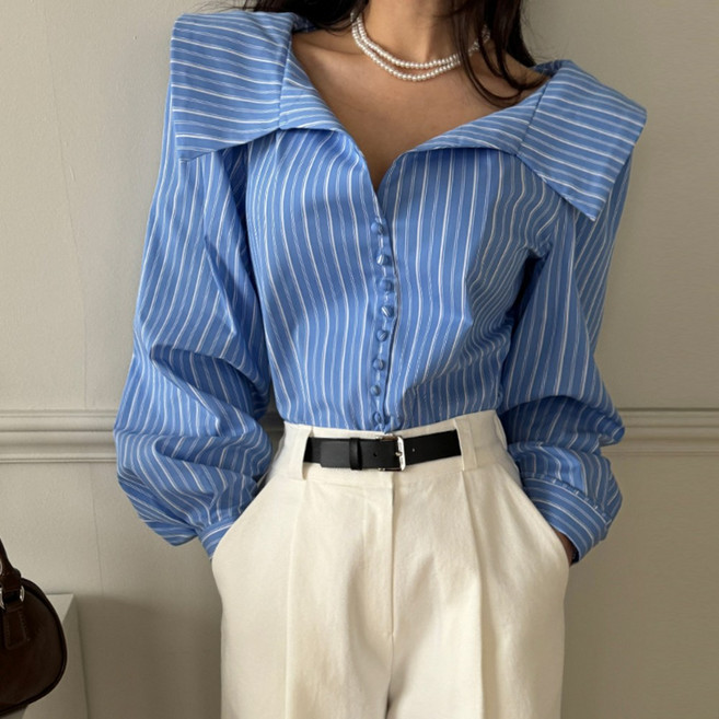 떳다그녀 코지 빅카라 블라우스