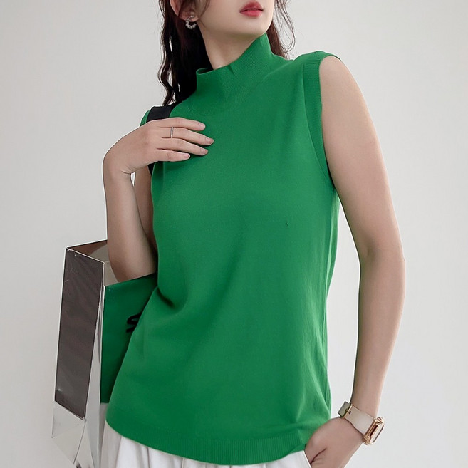 에리페 여성용 소프트 필하임 하프넥 슬리브리스 니트 탑