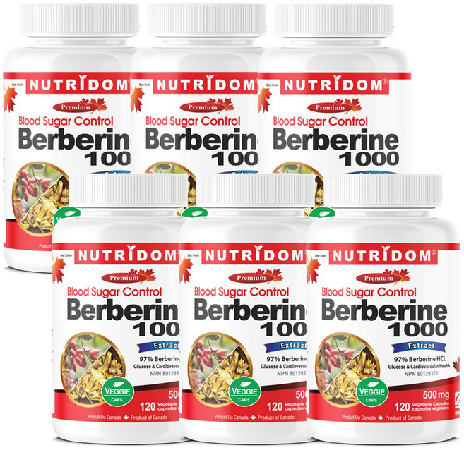 뉴트리돔 베르베린 Berberine 1000mg 60 베지캡슐 베르베린 효능 캐나다 직구 카포리아, 6개, 120정