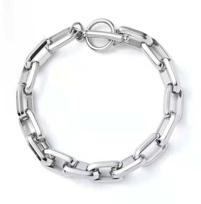 루미너스 은 도금 링크 체인 팔찌 남성 패션 스틸 팔찌