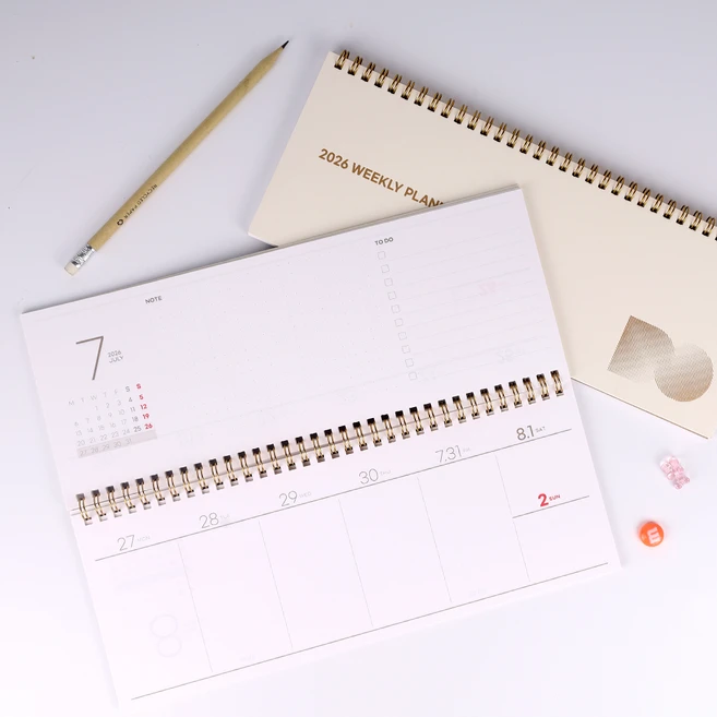 [무딘취향] 2026 위클리플래너 주간스케줄러 비지니스 가계부 탁상달력 다이어리 - 가로형(날짜형) 1개, 샴페인 - 쿠팡