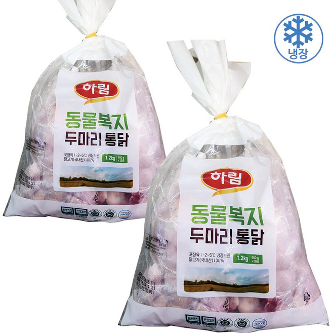 동물복지 두마리통닭 1.2KG, 2개