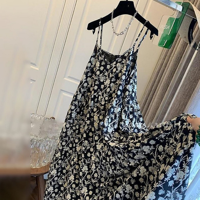 지고다그 빅사이즈 플로럴 끈나시 롱원피스 여름 루즈핏 스타일 플라워 쉬폰 원피스 ZK15235