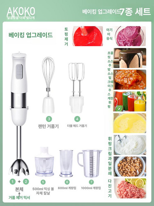 무선 푸드프로세서 반죽 기능 스테인리스 블렌더 거품기, 프로페셔널 거품기, 기본 색상