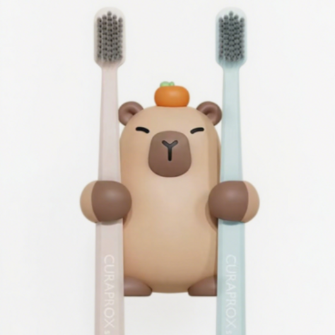 Furendo 카피바라 욕실 칫솔걸이 귀여운 캐릭터 실리콘 벽걸이, 1개, 브라운
