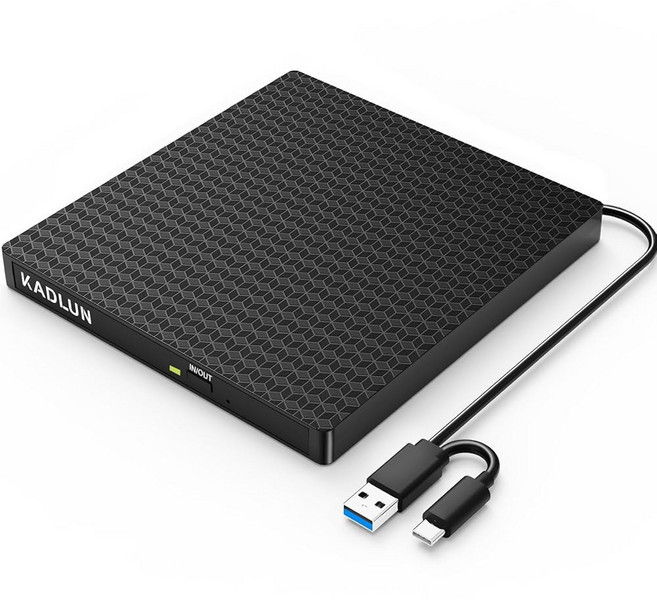 Kadlun 외장 CD / DVD 드라이브 USB 3.0 C (노트북 데스크톱 PC + /-RW 버너 광학 (Windows 11 /10 /8 /7 /XP /Linux /Vist, 1개