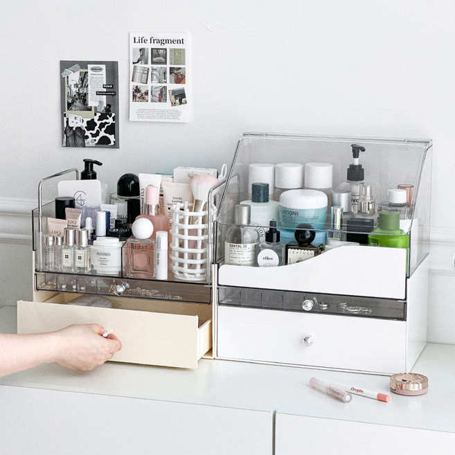 루시아이 듀얼 웨이브 화장품 정리함, 커버형 화이트, 1개