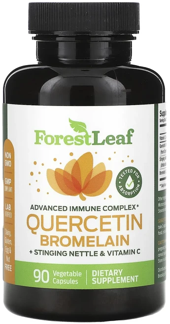 Forest Leaf 퀘르세틴 브로멜라인 + 쐐기풀 & 비타민C 베지 캡슐 90정, 1개 - 쿠팡