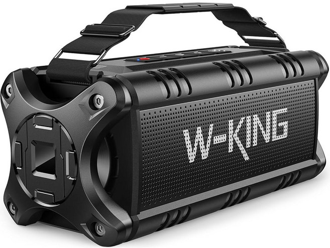 W-KING 블루투스 스피커 90W 최대 라우드 휴대용 스피커 무선 IPX6 방수 야외 50W 딥 베이스/2개의 강력한 서브우퍼/40H/파워 뱅크/EQ/TF/AUX/NFC 풀/, All Black, 없음